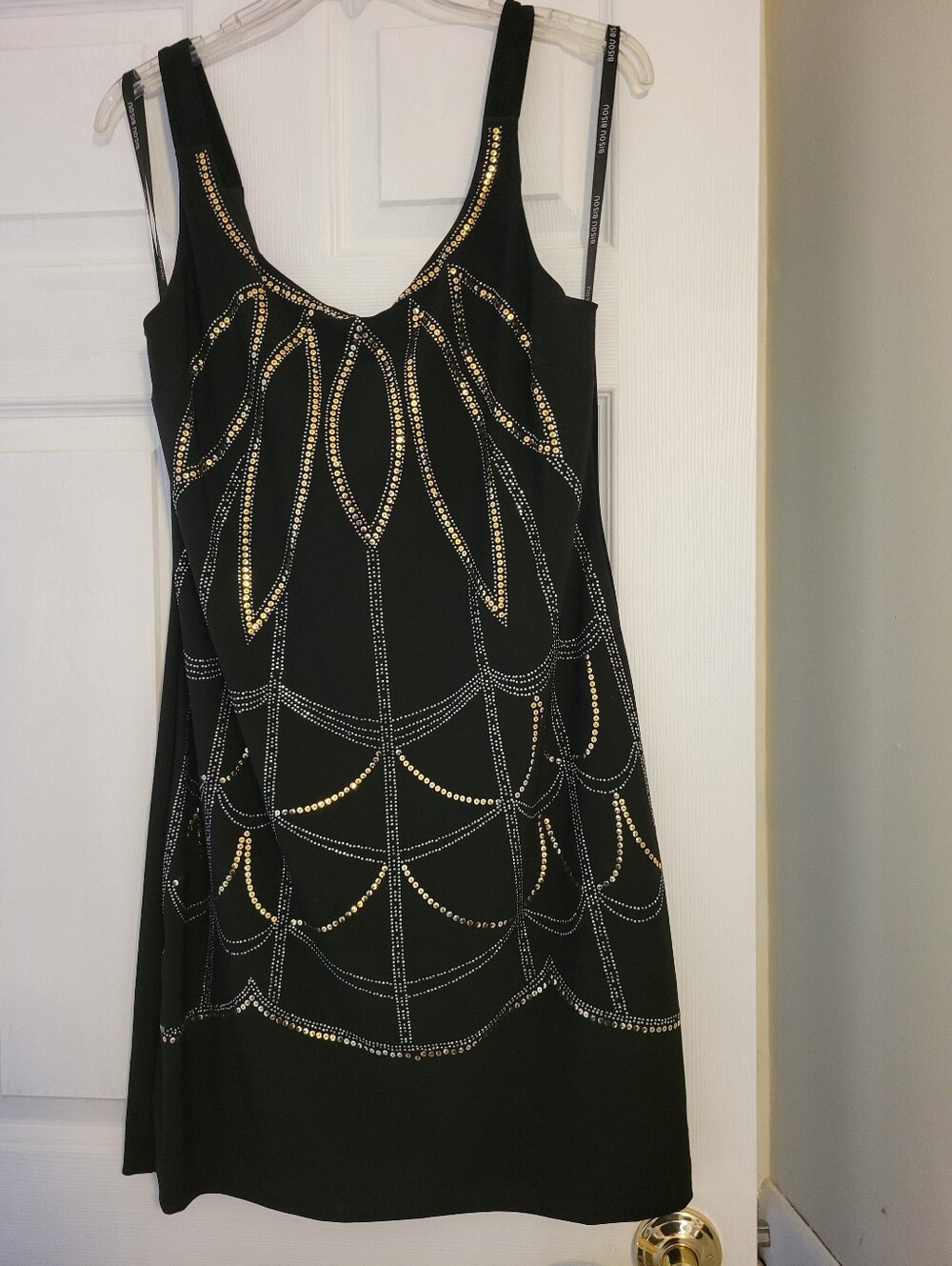 NWOT Bisou Bisou Black Mini Dress with Gold Embellishments